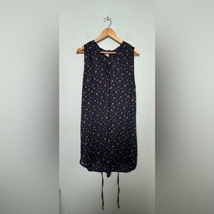 H&M‎ Sleeveless Rounded Hem Shirt Dress Dark Navy Blue Orange Floral V-Neck 12